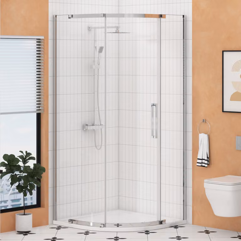 Royal Bathrooms Chelsea Single Door Quadrant Corner Shower Enclosure with 8mm Easy Clean Transparent Glass, Height: 195 cm, Chrome