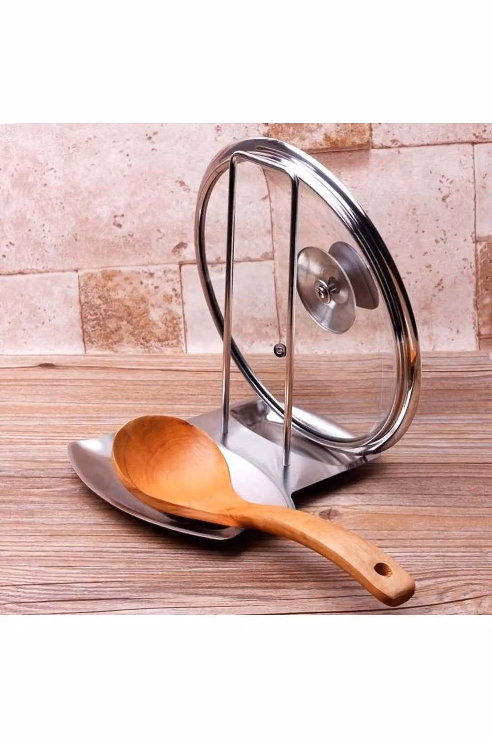 Dyzi Stainless Steel Pot Lid Rack with Drain Tray and Spoon Rest in Silver – 2