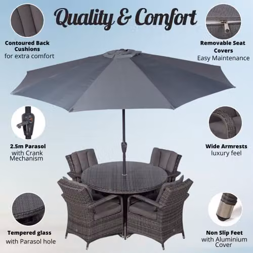 Thats Furniture Arizona 4 Seater Rattan Garden Dining Set in Grey and Brown with Metal Frame – 2