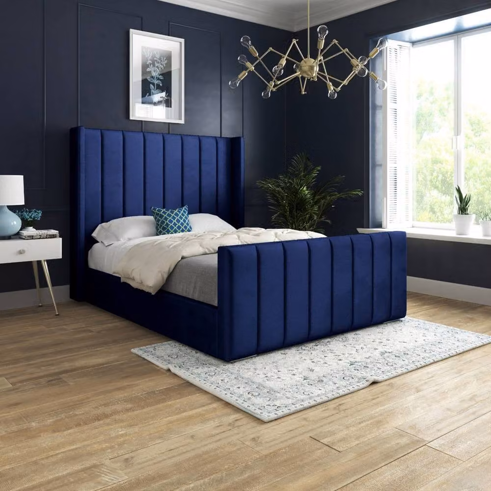 Casani Shildon Upholstered Velvet Designer Bed Frame, Blue, W/D/H: 137 x 120 x 200 cm – 2