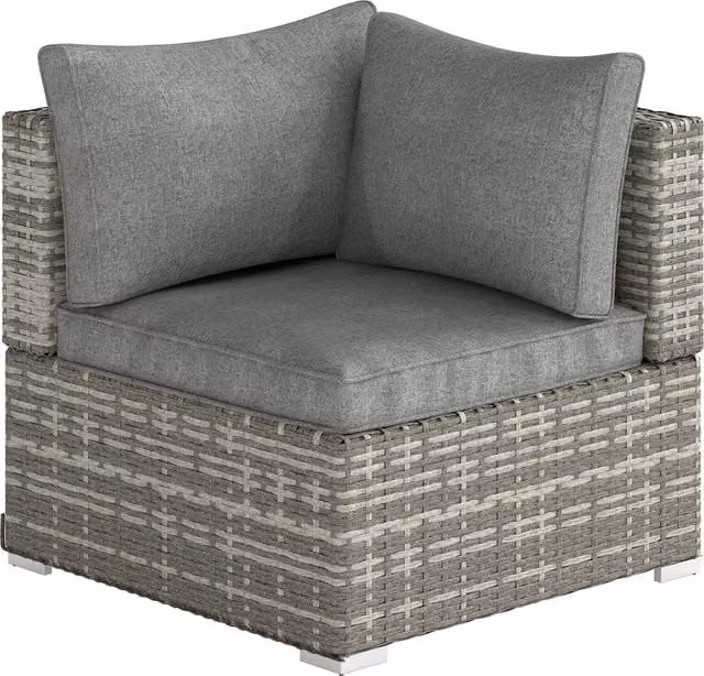 Outsunny Grey PE Rattan Wicker Corner Garden Sofa Chair with Cushions – 1