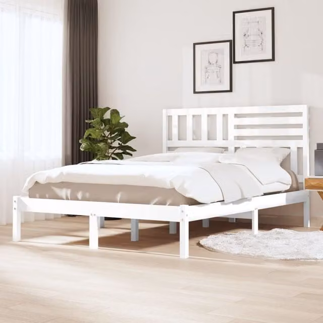 Berkfield Home White Solid Wood Pine Bed Frame W/D/H: 160 x 200 cm
