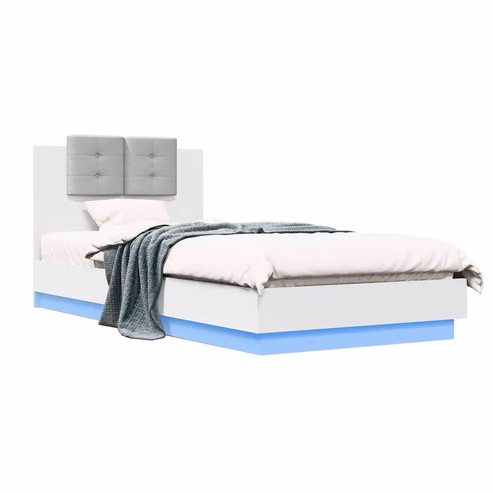 Berkfield Home Modern White Engineered Wood Bed Frame with Under-Bed LED Lighting, W: 80 cm, L: 200 cm – 2