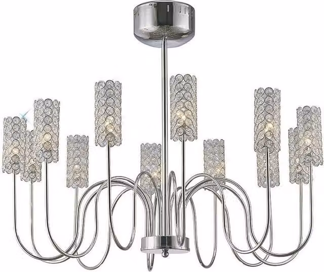 Netlighting Martina 12 Light G4 Pendant Lamp in Chrome and Grey with Crystal Details – 1