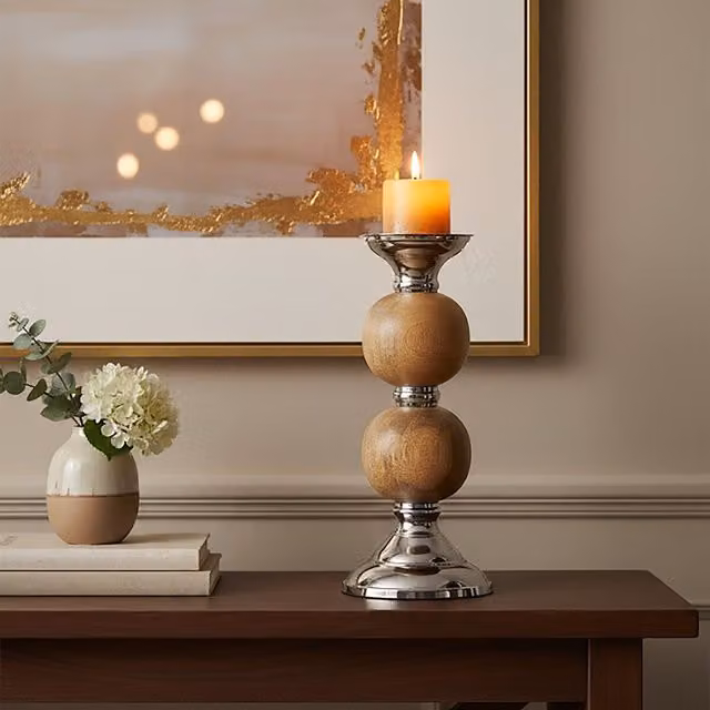 Orsina Hampstead Medium Pillar Candle Holder in Silver, Brown or Beige