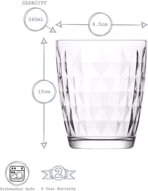LAV Artemis 12 Piece Geometric Glass Tumbler Set - Transparent
