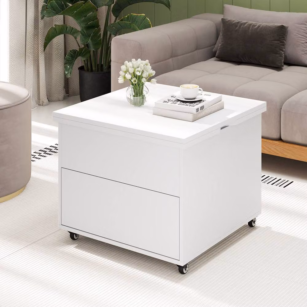 Costway 3-in-1 Folding Lift Top Coffee Table with Hidden Storage in White – 2