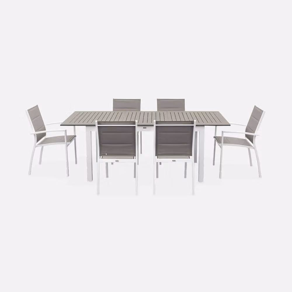 Sweekeeks 6-Seater Extendable Aluminium Garden Table and Chairs Set in White – 2