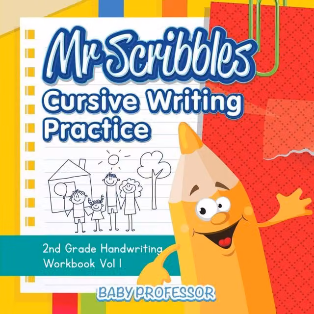 Baby Professor Mr Scribbles Cursive Writing Practice 2nd Grade Handwriting Multicolour Paper Workbook