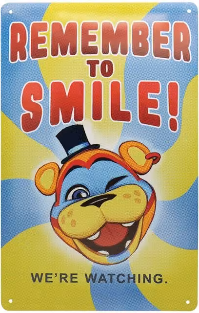 FaNaTtik Five Nights at Freddy’s Metal Tin Sign, Yellow, W: 28.0 cm, H: 17.5 cm