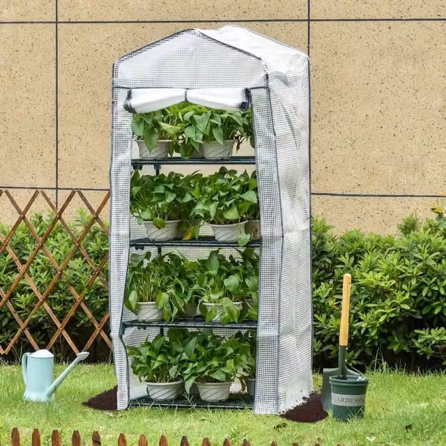 OUTSUNNY 4-Tier Mini Portable Greenhouse with White PE Cover and Steel Frame, W/D/H: 160 x 70 x 50 cm – 1