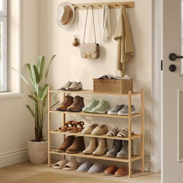 SONGMICS 4 Tier Bamboo Shoe Rack, Beige
