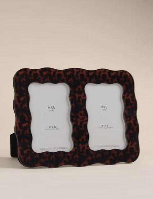 M&S Tortoiseshell Double Photo Frame, Brown and Multicolour, 10 x 15 cm