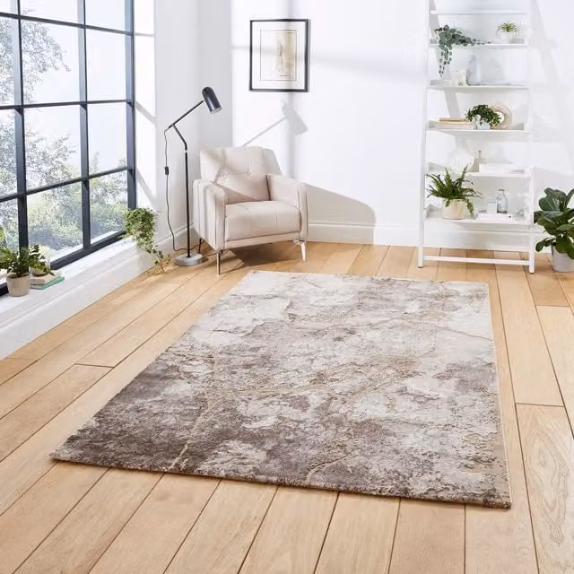 Terrys Modern Abstract Rectangular Rug in Beige and Silver, W: 120 cm, L: 170 cm