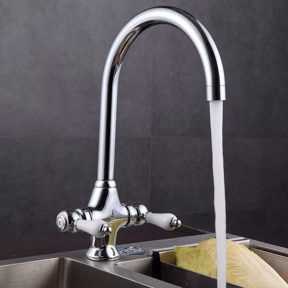 NESTLUNE Silver Swivel Twin Lever Kitchen Sink Tap with Chrome Finish, W: 100 cm, D: 52 cm – 2