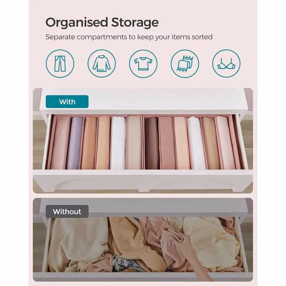 The Bazaarist Set of 4 Foldable Fabric Drawer Organisers with 6 Compartments and Handles, Pink – 3