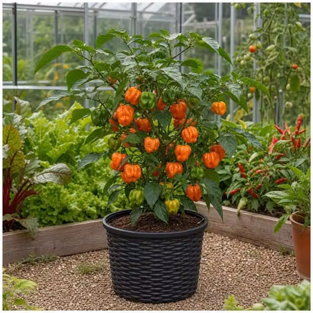 Plants By Post Scotch Bonnet Chilli Pepper Live Plant, Red and Orange