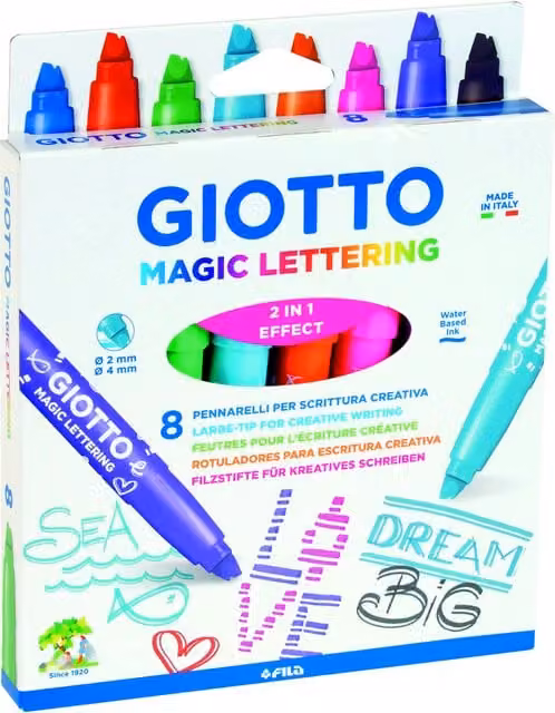 Giotto Turbo Magic Lettering Brush Felt Tip Pen 8 Piece Set, Multicolour