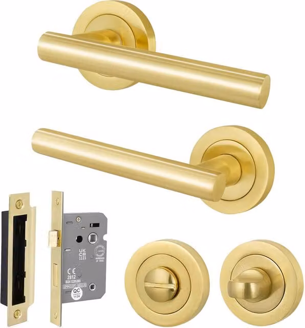 AFIT Satin Brass T-Bar Bathroom Handle and WC Privacy Lock Set in Gold, 1 Pair