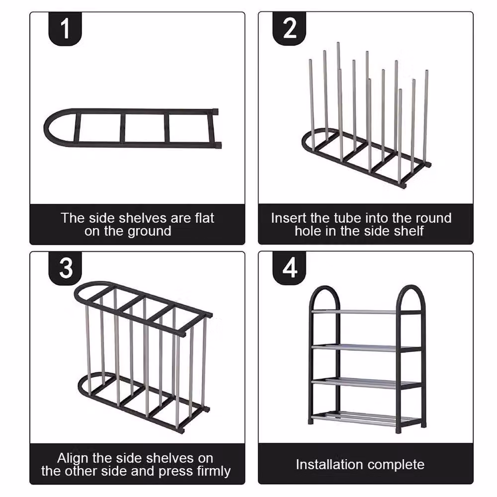NESTLUNE 4 Tier Metal Shoe Storage Rack, Black, W: 100 cm, D: 15 cm, H: 15 cm – 1