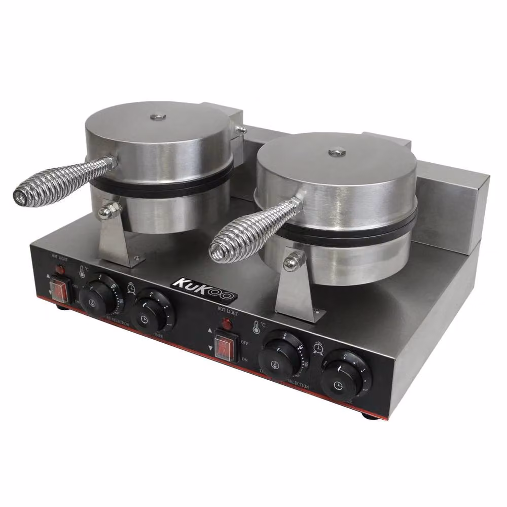 KuKoo Double Round Waffle Maker with Timer in Silver – 7