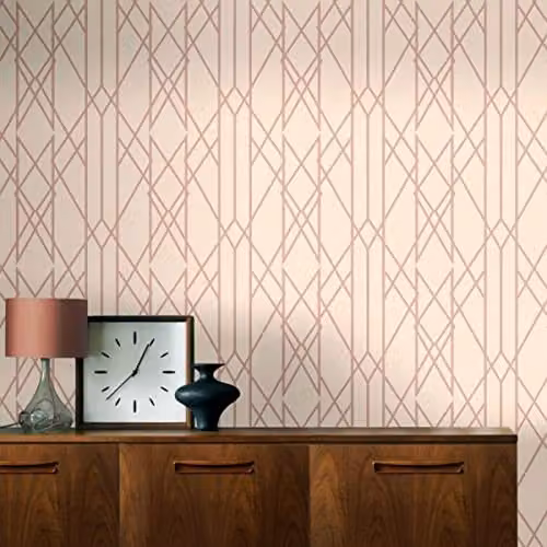 Rasch Portfolio Lattice Geometric Metallic Shimmer Wallpaper in Pink and Gold – 2