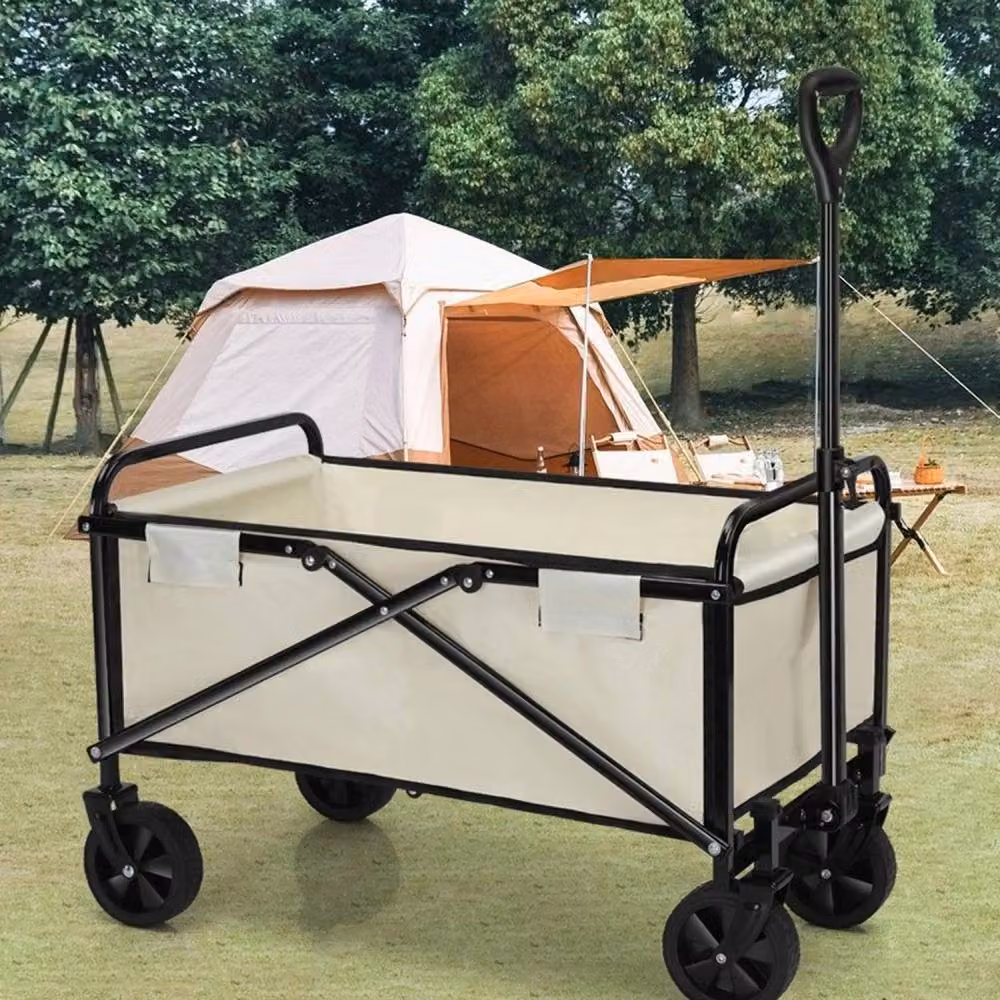 SPETLEK Foldable Large 5 inch Wheel Garden Trolley Cart Wagon in Light Beige – 2
