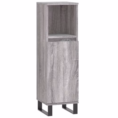 vidaXL Grey Sonoma Bathroom Cabinet with Hinged Doors and Open Shelf, W/D/H: 30 x 30 x 100 cm