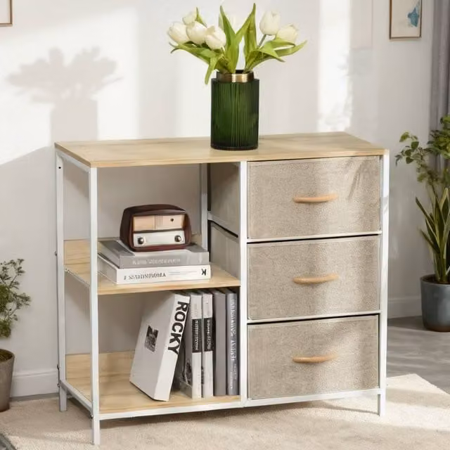 ERGOVEXA Modern 3-Drawer Chest of Drawers and Storage Dresser in Beige