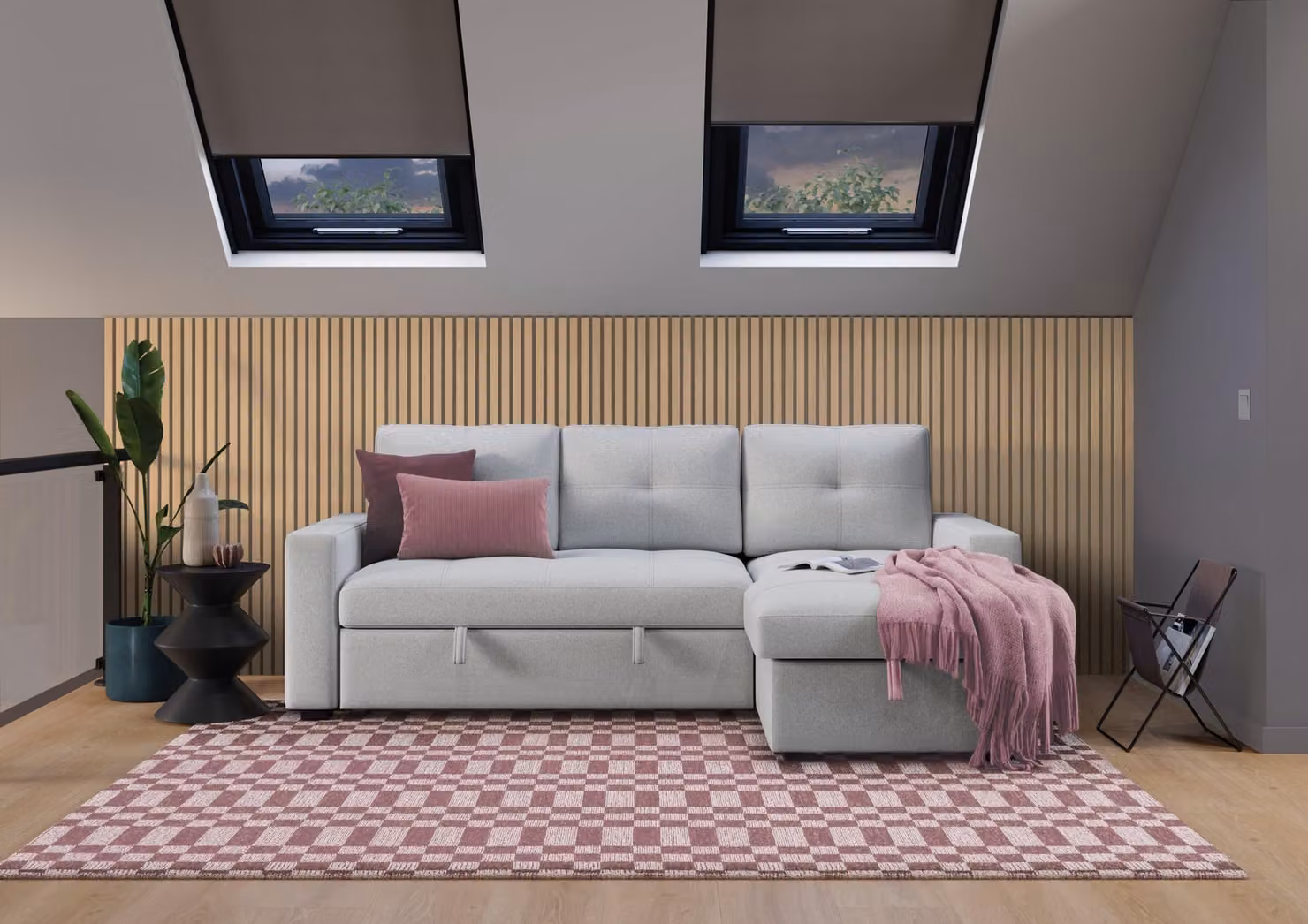 Dreams Cosmopolitan Armagh 3-Seater Right-Facing L-Shape Corner Pull-Out Sofa Bed with Cup Holders in Grey