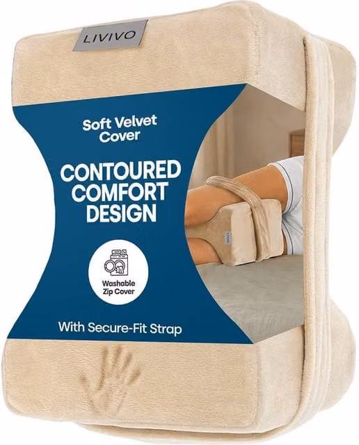 LIVIVO Orthopaedic Wedge Leg Pillow with Strap in Beige Fleece