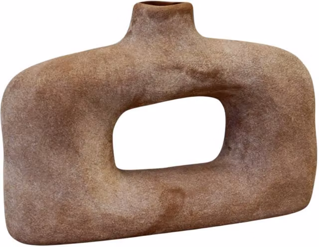 Four Candle Brown Textured Wide Sculptured Ceramic Tabletop Vase H 17.0 cm x W 24.5 cm x D 7.0 cm