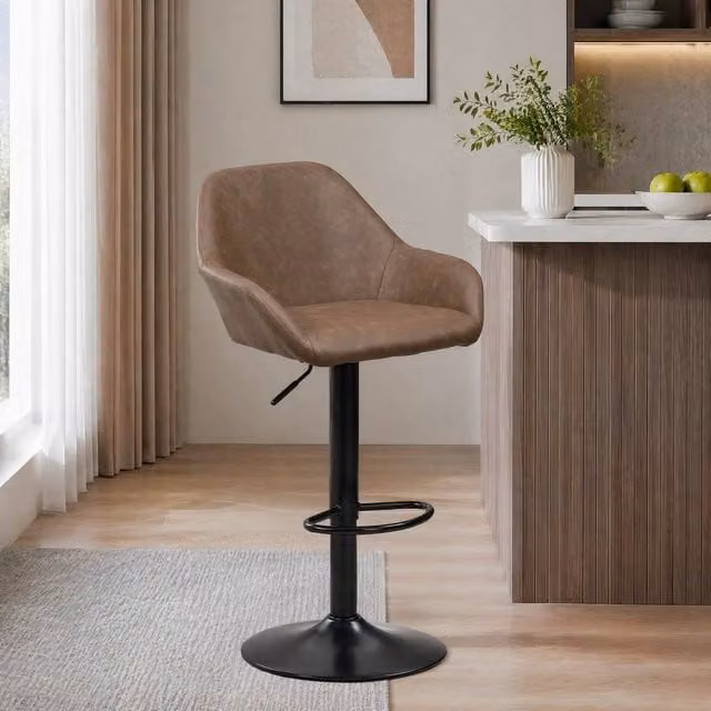 STILVORA Set of 2 Height Adjustable Bar Stools with Metal Frame and Synthetic Leather in Dark Brown