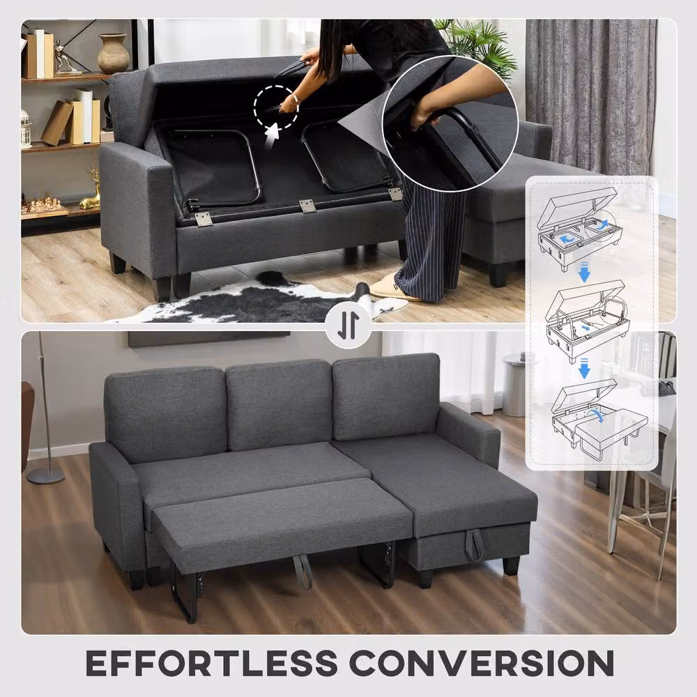 HOMCOM 3 Seater Fold-Out Convertible Sofa Bed with Removable Fabric Covers in Grey – 5