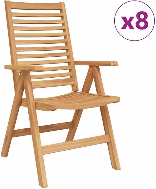 Berkfield Home Modern Foldable Garden Chairs, Set of 8, Solid Teak Wood, Brown