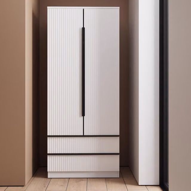 FWStyle Modern 2 Door 2 Drawer Combi Wardrobe in Matt White Ripple Effect