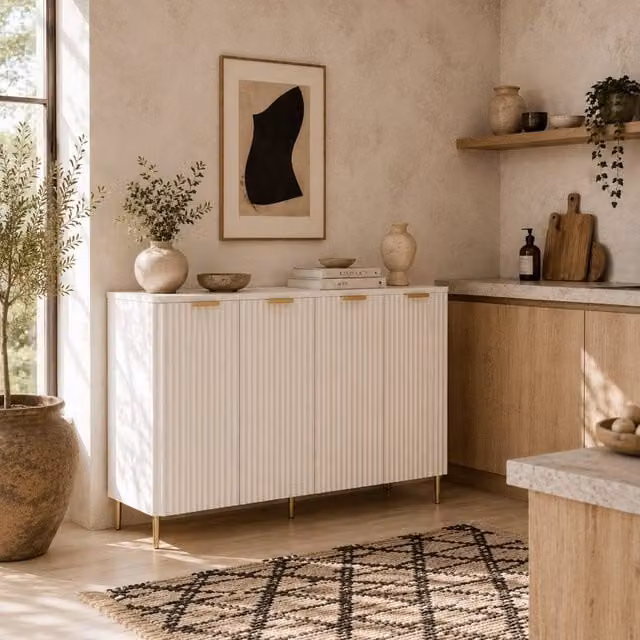 Wyld Haus Vinotti 4 Door White Sideboard with 2 Shelves, W/D/H: 120 x 40 x 90 cm – 1