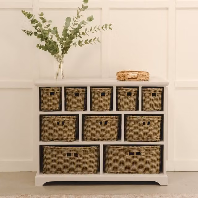 Tetbury Large Skimming Stone Storage Unit with 10 Washable Baskets, W/D/H: 105 x 40 x 80 cm