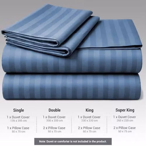 Pamposh Grace Embossed Satin Stripe Duvet Cover and Pillowcase Set in Blue, Super King, W/D/H: 200 x 200 cm and 50 x 75 cm – 2