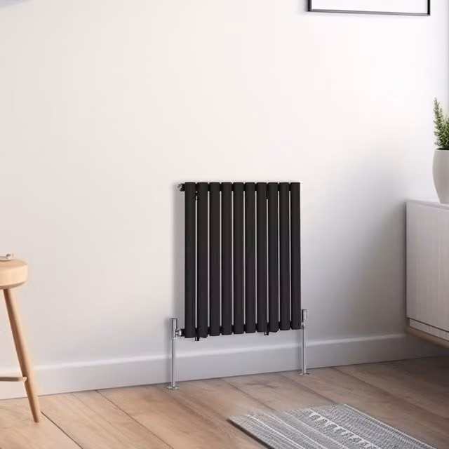 Right Radiators Oval Single Panel Horizontal Radiator in Black, W/D/H: 59 x 59 x 59 cm