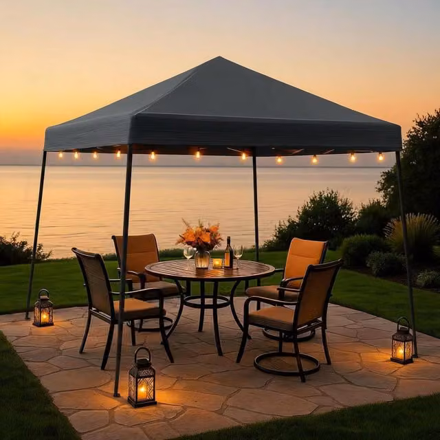 Home Source Easy Up Outdoor Garden Gazebo Marquee Camping Canopy Tent, Grey, W: 200 cm x D: 200 cm x H: 200 cm
