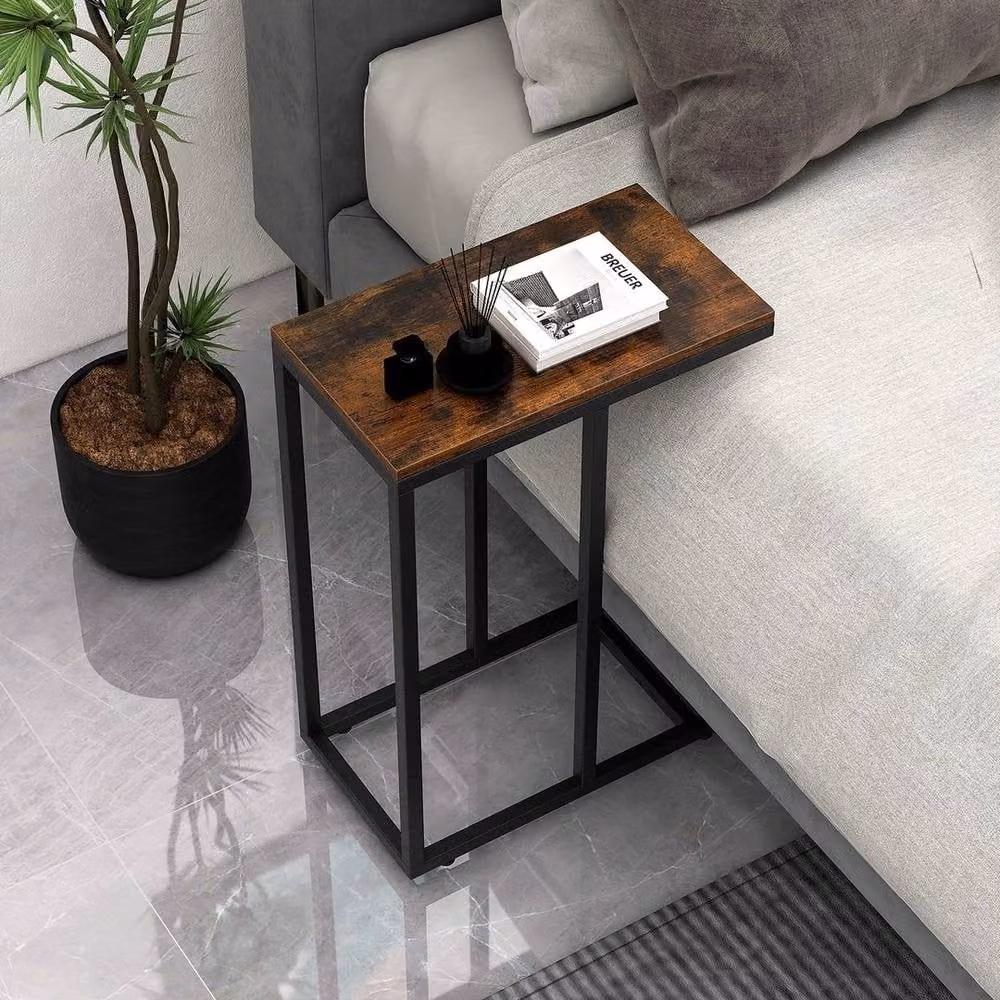 KORVIXA C-Shaped Sofa Side Table in Brown, Height: 64 cm, W/D/H: 100 x 100 x 64 cm – 3