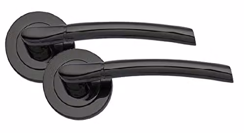 Golden Grace Indiana Door Handles on Round Rose in Polished Black Nickel