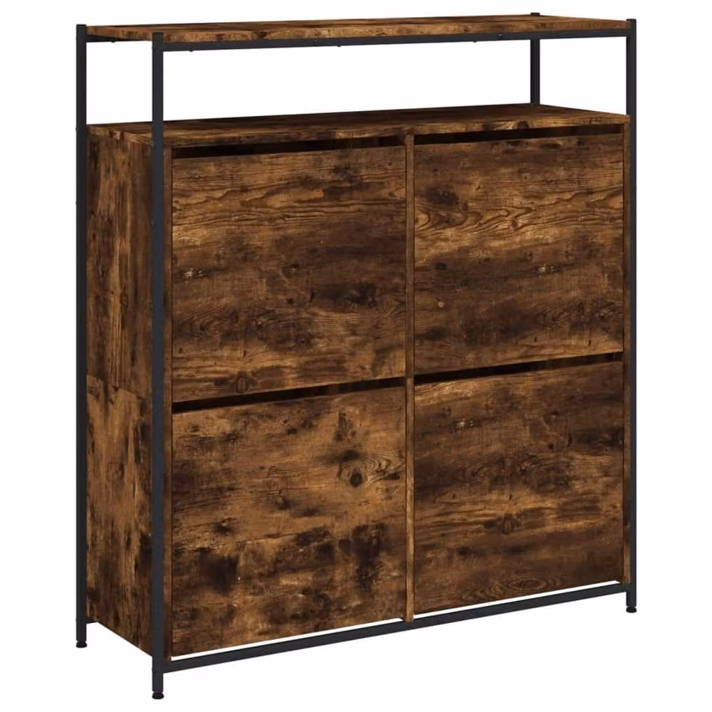 Berkfield Home Shoe Cabinet with 4 Tilting Compartments in Smoked Oak Brown, W/D/H: 100 x 34 x 112 cm – 3