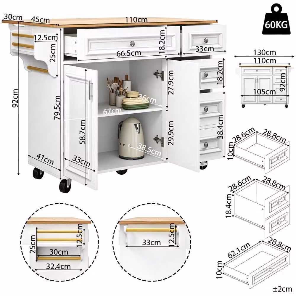 STILVORA Modern Serving Trolley with Foldable Tabletop and Storage in White – 3