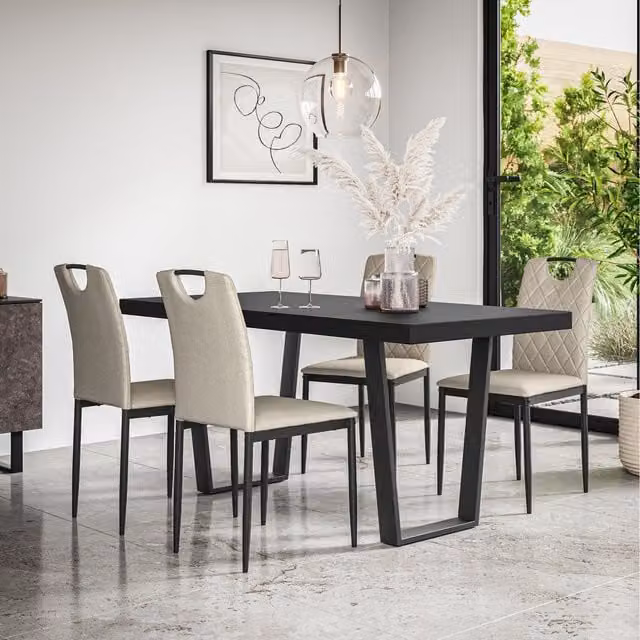 More4Homes Aria Rectangular Dining Table and Monza Linen Chairs in Beige and Black, W/D/H: 160 x 80 x 76 cm