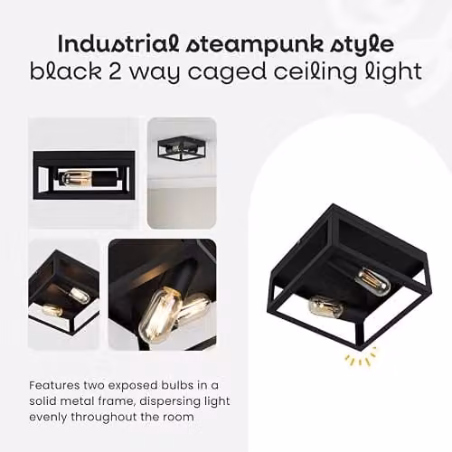 ValueLights Pisces Industrial Black Metal 2 Way Up and Down Ceiling Light – 4