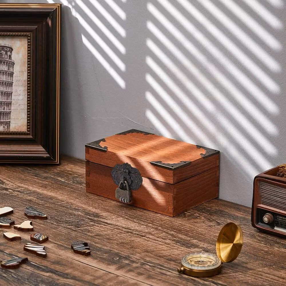 FLAVORA M Locked Wooden Keepsake Storage Box in Brown, W: 22 cm, D: 14 cm, H: 9.5 cm – 4