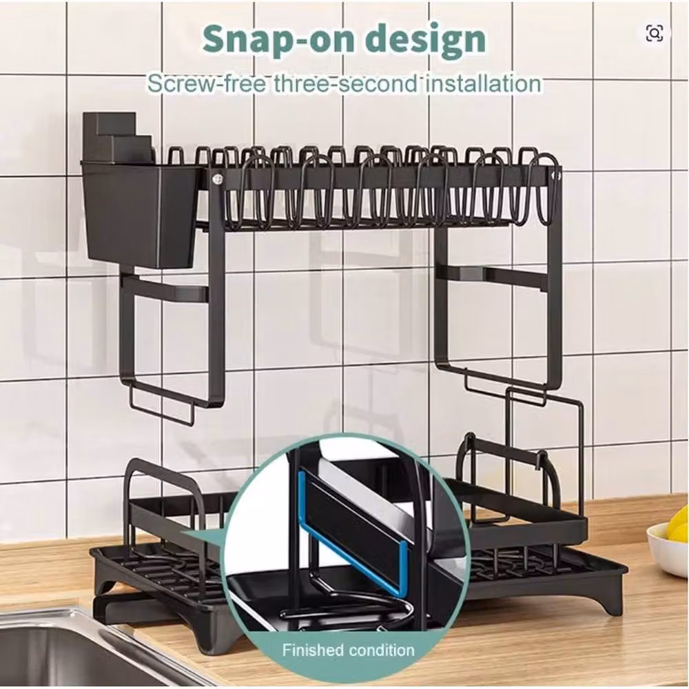Kelvenix Multifunctional Dish Rack in Black with Drip Tray and Cutlery Holder – 3
