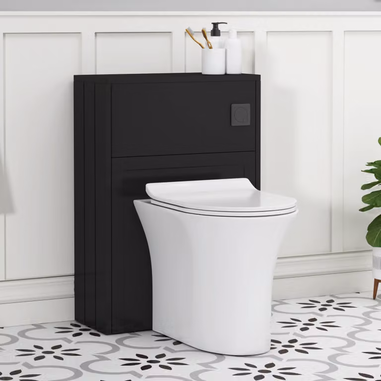 Royal Bathrooms Elmore Wall Mounted WC Unit in Matte Nocturne Black with Breeze Rimless Toilet Pan, Slim Seat and Cistern, Width: 55 cm